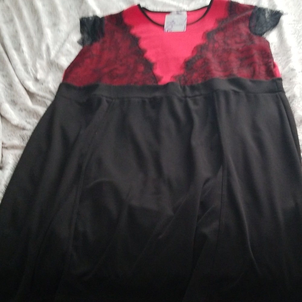Praslin Plus Size Dress With Lace Top - Red